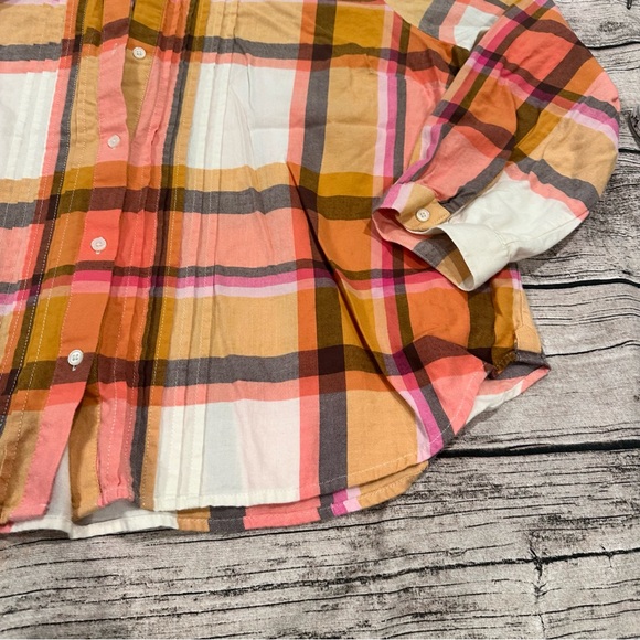 J. Crew Pink and Orange Button Down Plaid Shirt; Ruffle Collar; Super Soft; 2X - Picture 2 of 8